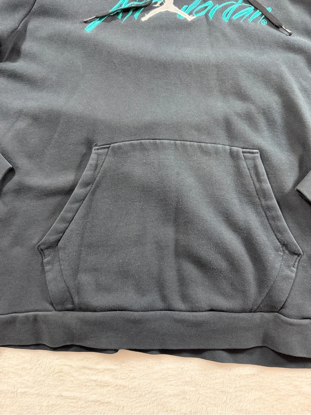 Jordan Black Pullover Hoodie with Teal Script and Jumpman